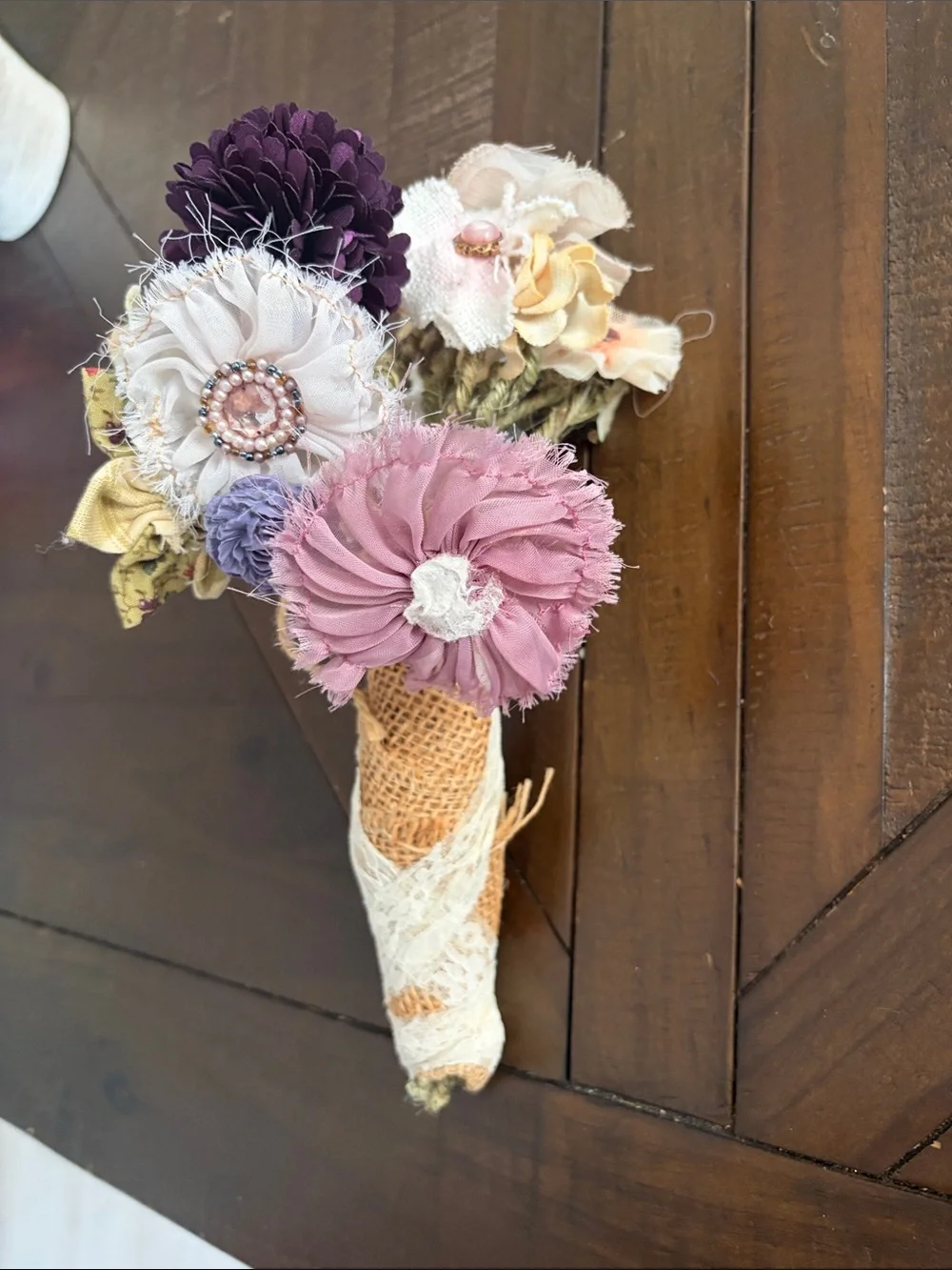 handmade autumn fall bouquet lace burlap